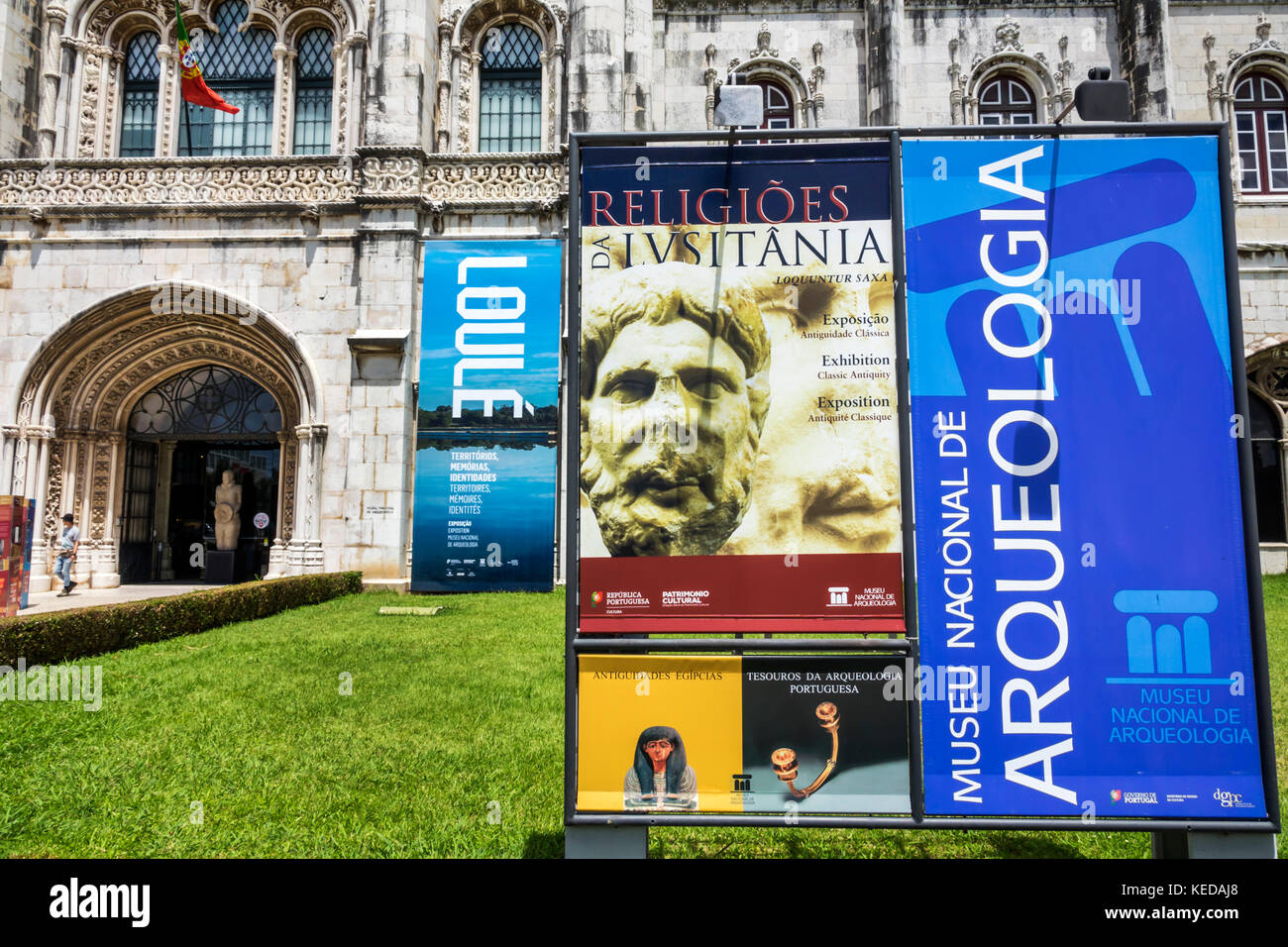 Lisbonne Portugal,Belem,Mosteiro dos Jeronimos,Monastère Jeronimos,Musée national d'Archéologie,Museu Nacional de Arqueologia,entranceexhibit,panneau d'affichage p Banque D'Images