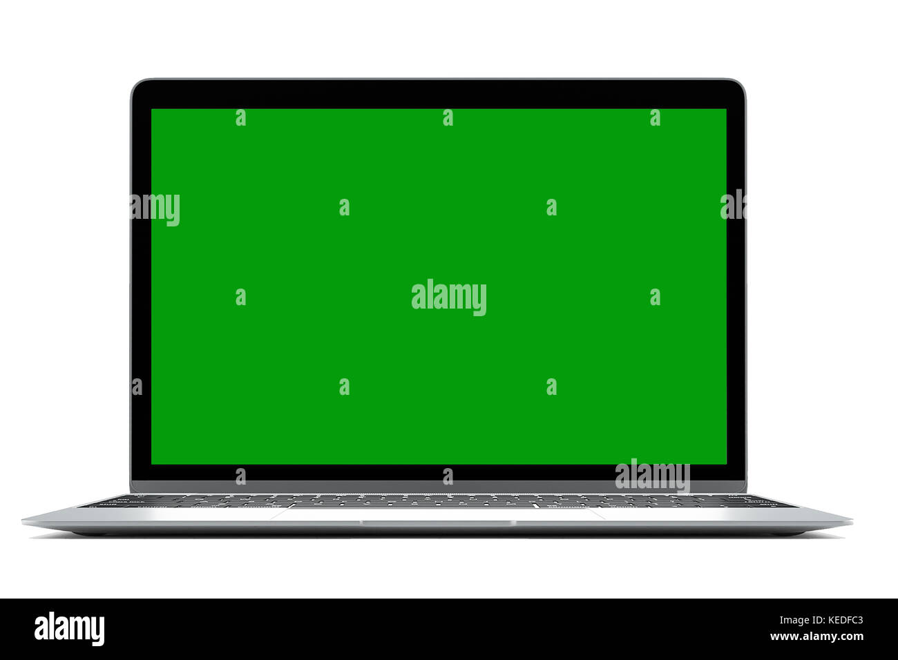 Ordinateur portable ordinateur moderne isolé sur fond blanc avec un écran vert pour immersive avec chemin cliping Banque D'Images