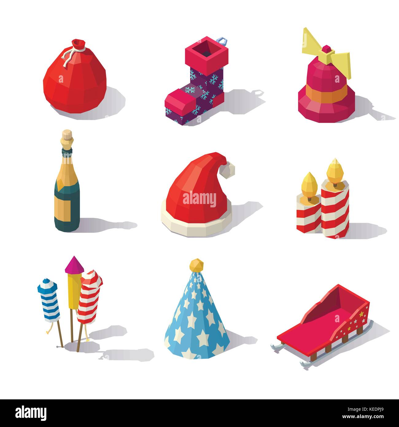 Accessoires de noël poly bas Illustration de Vecteur