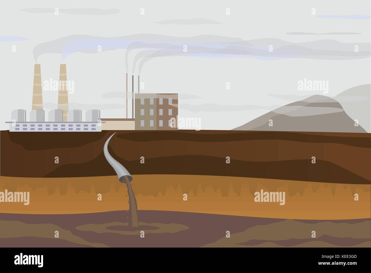 Fumeurs usine cheminées sur un fond gris, déverser des déchets dans l'environnement Illustration de Vecteur