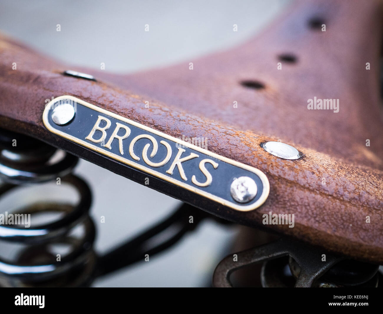 Selle en cuir Brooks - Brooks fait britannique traditionnel Location cuir selle de vélo / Banque D'Images