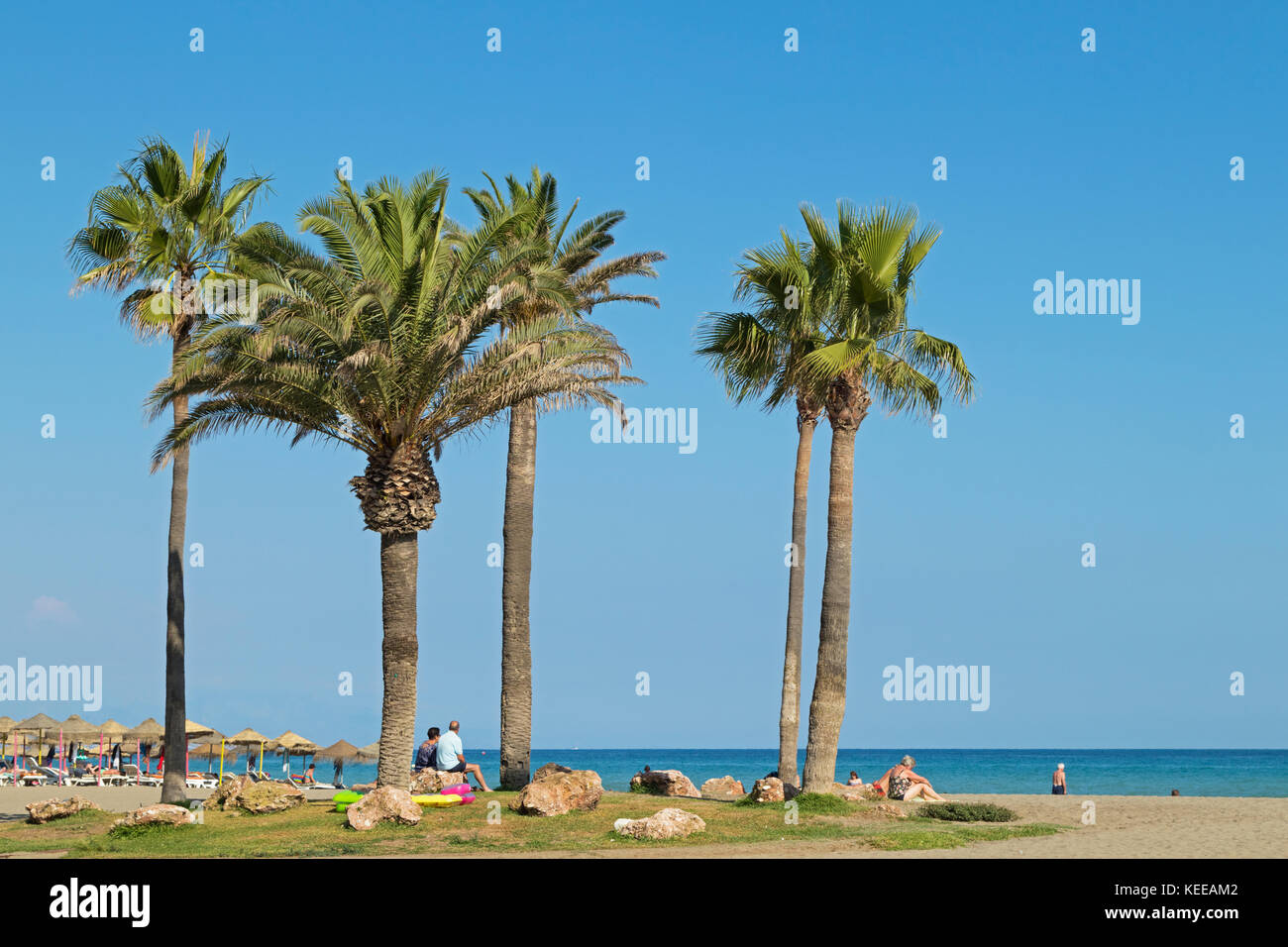 Torremolinos, Costa del sol, la province de Malaga, Andalousie, Espagne du sud. La plage playamar. Banque D'Images