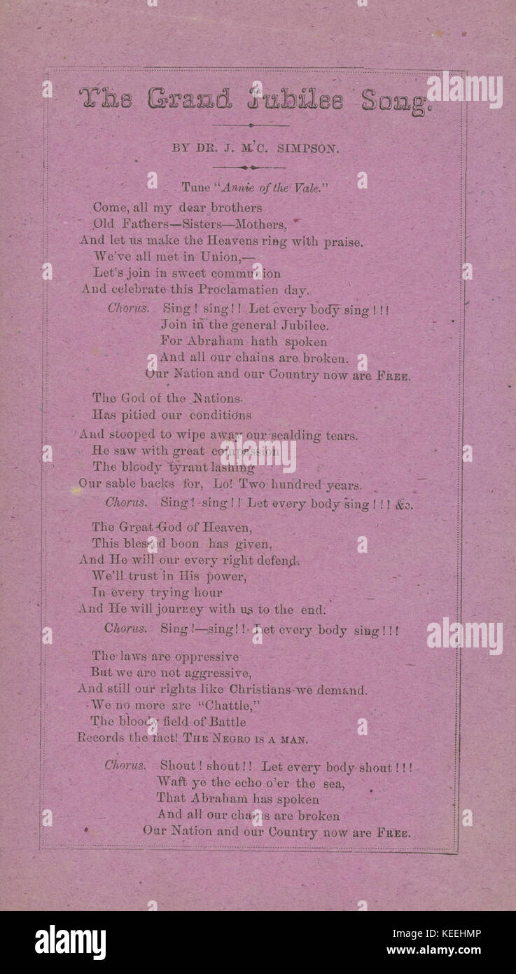 Paroles de chanson imprimée le Grand Jubilé, chanson, environ 1863 Banque D'Images