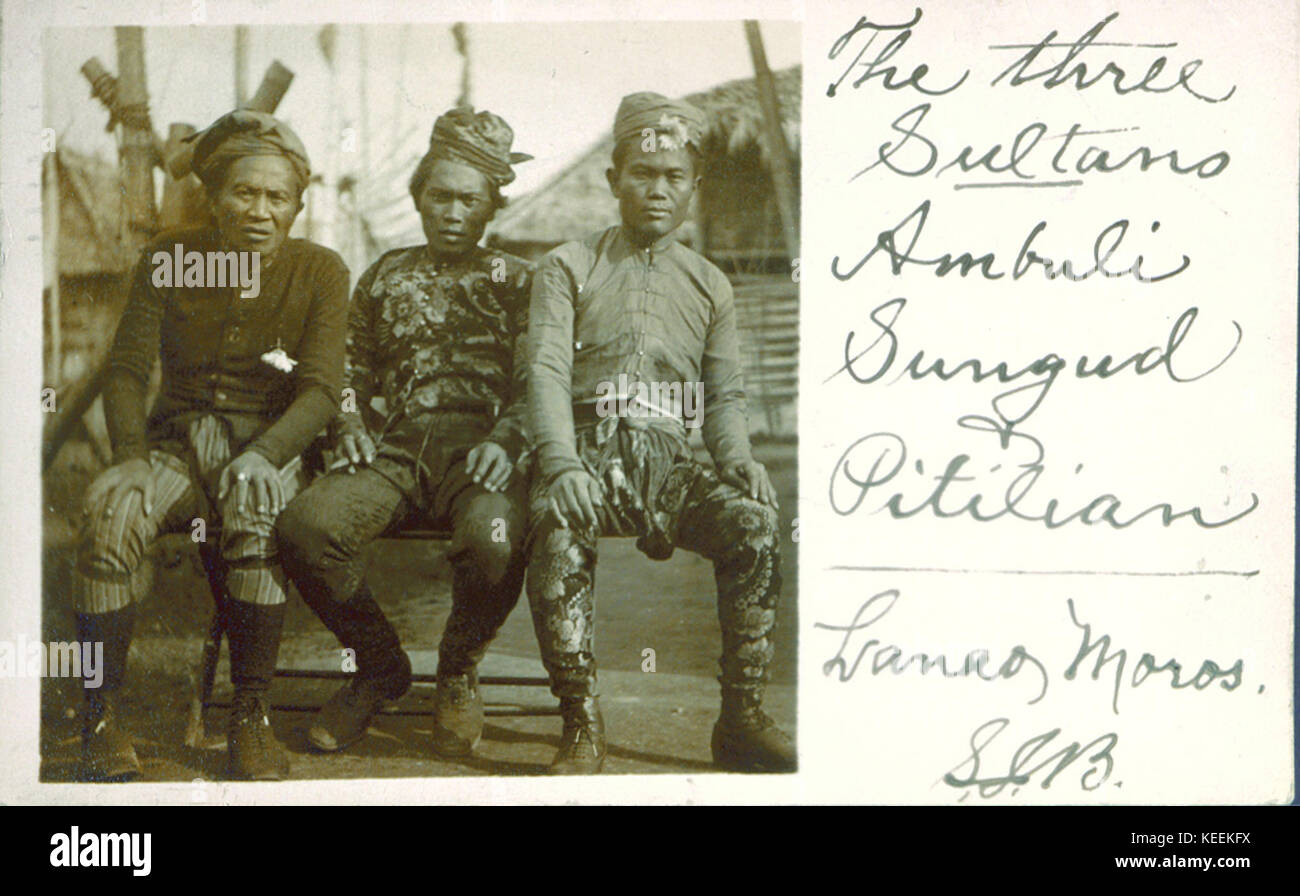 Les trois Sultans. Sungud Pitilian Ambuli,,. Lanao (sic) Moros dans la réservation des Philippines à la foire mondiale de 1904 Banque D'Images