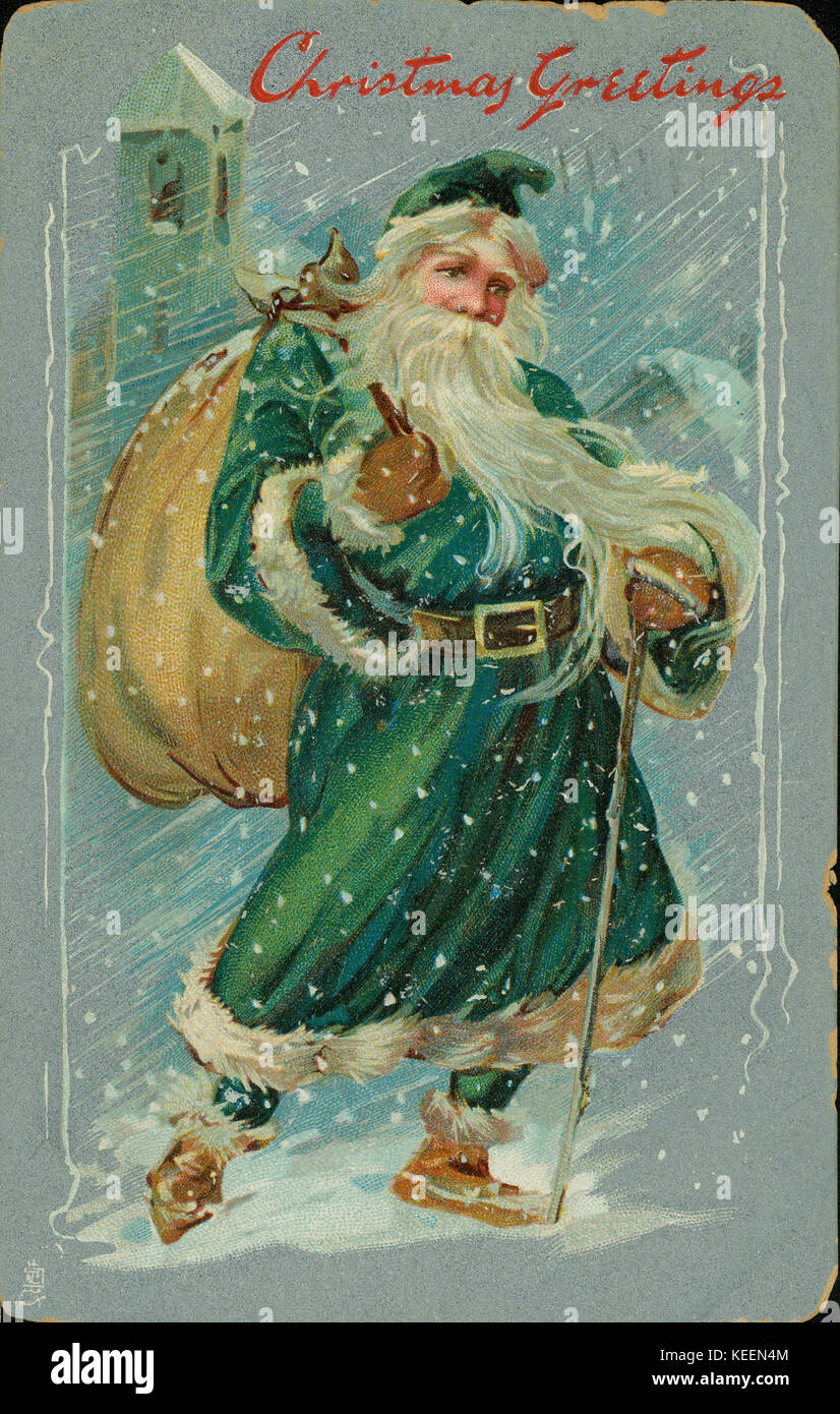Carte Postale De Noel Avec Le Pere Noel Portant Des Robes Vertes Exercant Son Sac Plein Avec Des Voeux De Noel Photo Stock Alamy Carte Postale De Noel Avec Le Pere Noel Portant Des Robes Vertes Exercant Son Sac Plein Avec Des Voeux De Noel Photo Stock Alamy