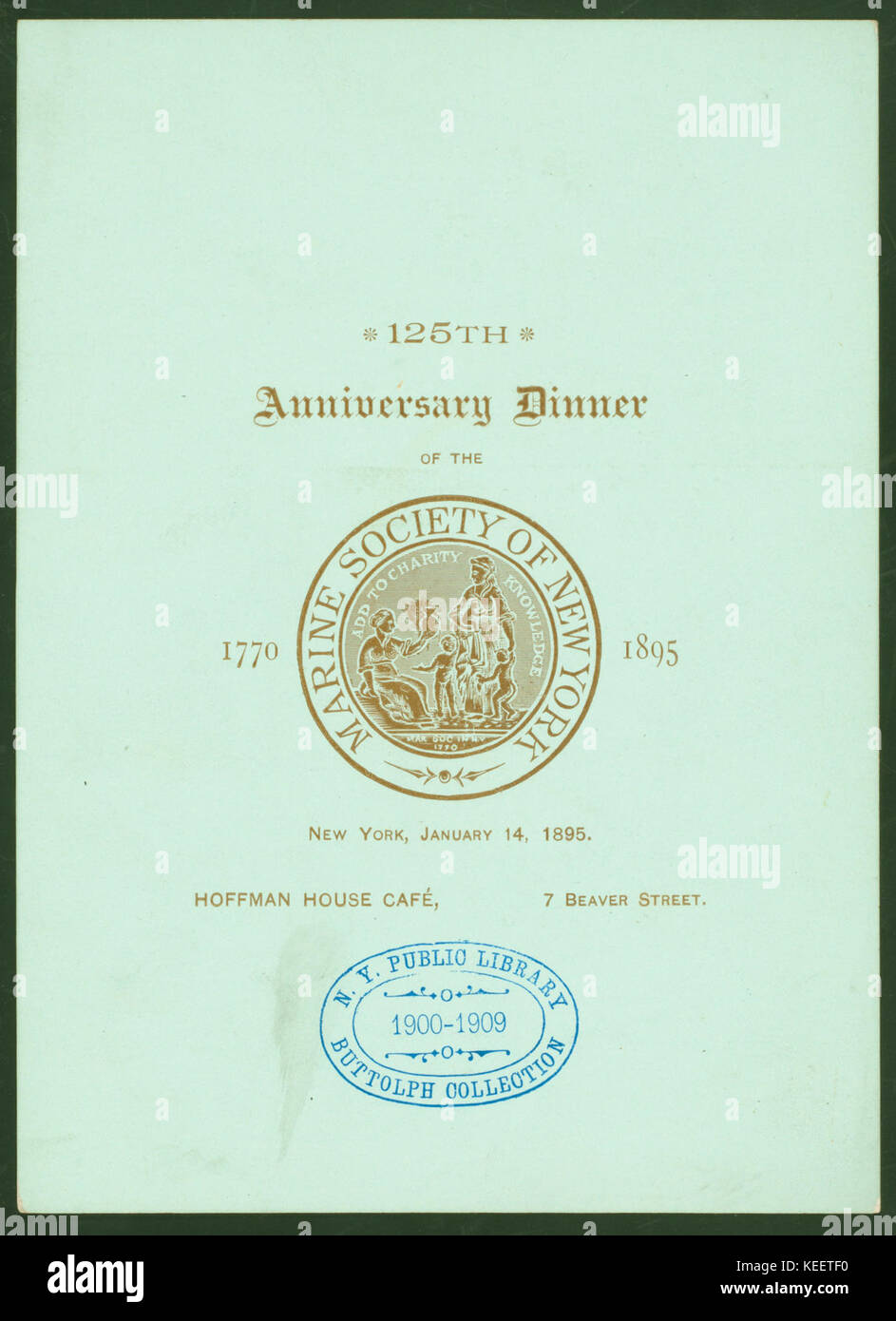 125ème Anniversaire Dîner (détenu par la société maritime) DE NEW YORK (at) HOFFMAN HOUSE CAFE, NEW YORK, NY (reste) ; (NYPL Hadès 270451470159) Banque D'Images