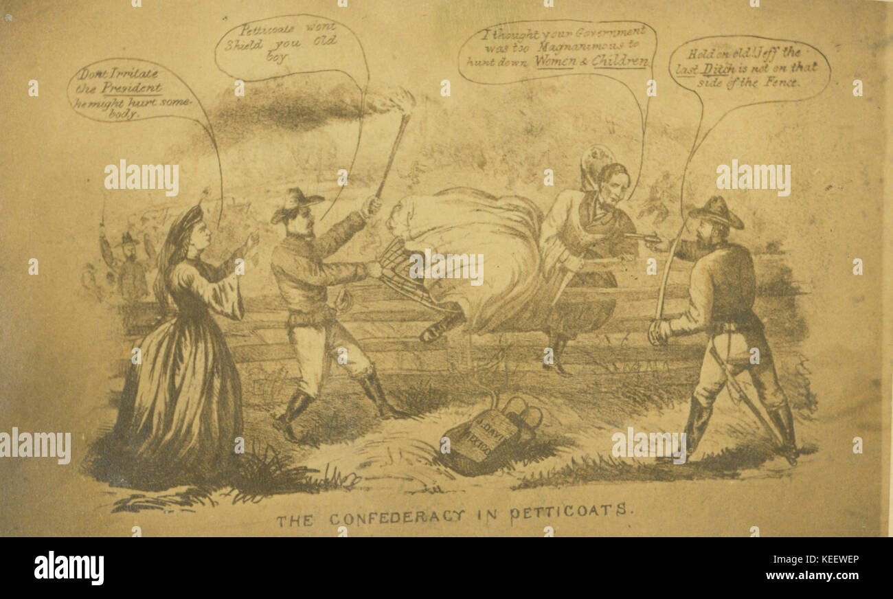 La Confédération en jupons. (Caricature de Jefferson Davis fuyant les troupes fédérales déguisé en femme) Banque D'Images