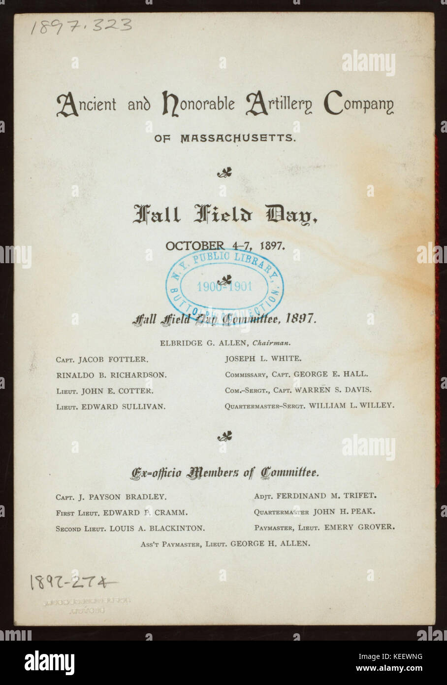 260ème jour automnal (détenues par les anciens) & HONORABLE ARTILLERY COMPANY OF MASSACHUSETTS (à) l'hôtel Iroquois, Buffalo, NEW YORK (sex ;) (NYPL Hadès 2710414000004378) Banque D'Images