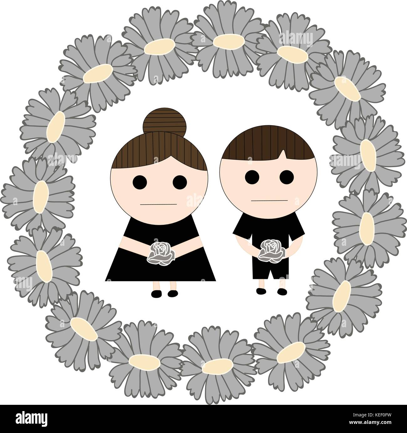 Couple personnage commémorant en forme de fleur Illustration de Vecteur