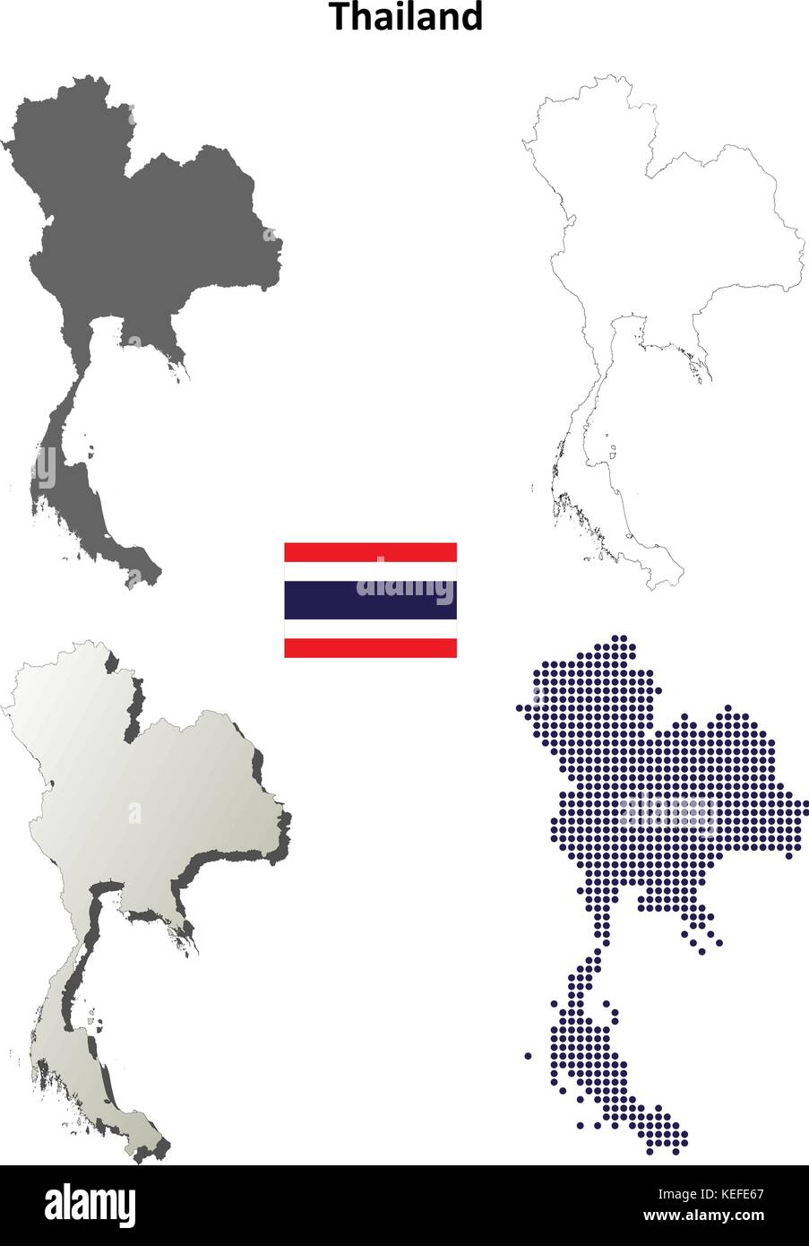 Thaïlande Aperçu détaillé de l'ensemble de cartes vierges Illustration de Vecteur