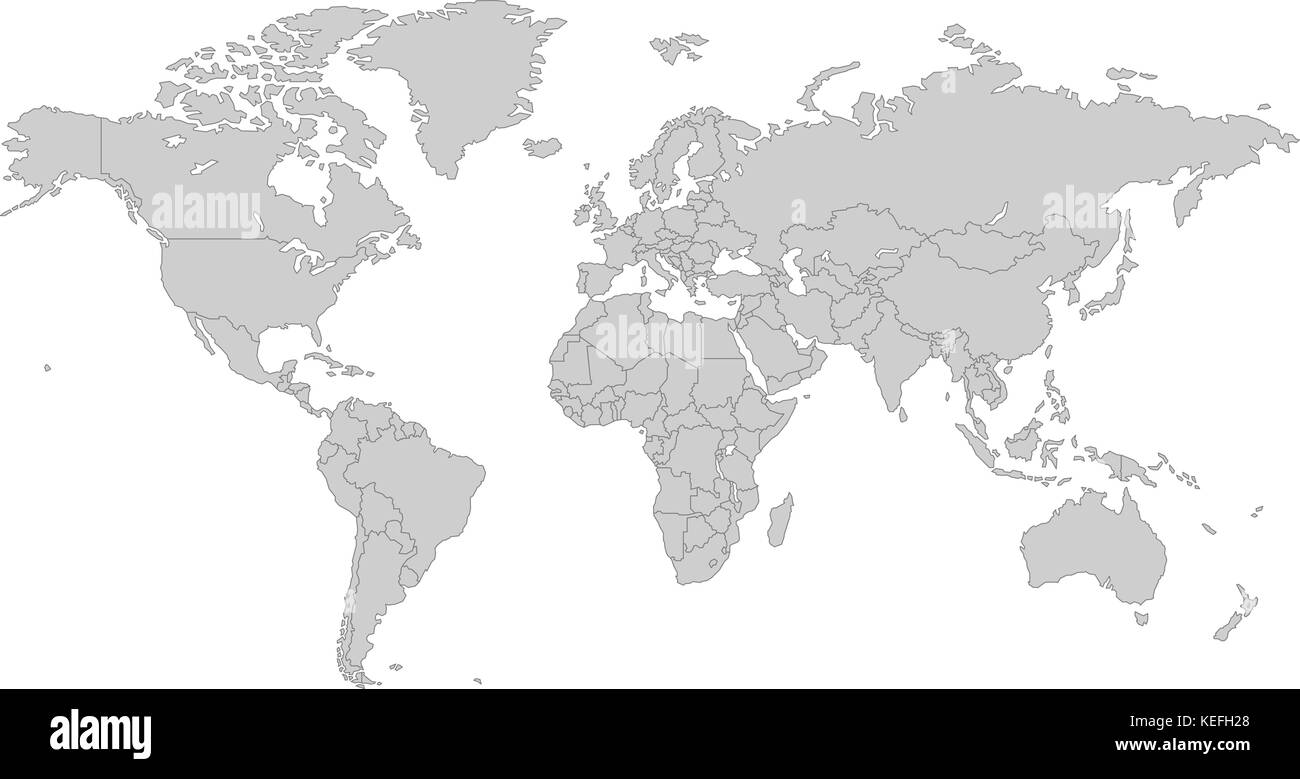 Carte du monde gris, avec toutes les frontières du pays en couleur gris foncé Illustration de Vecteur
