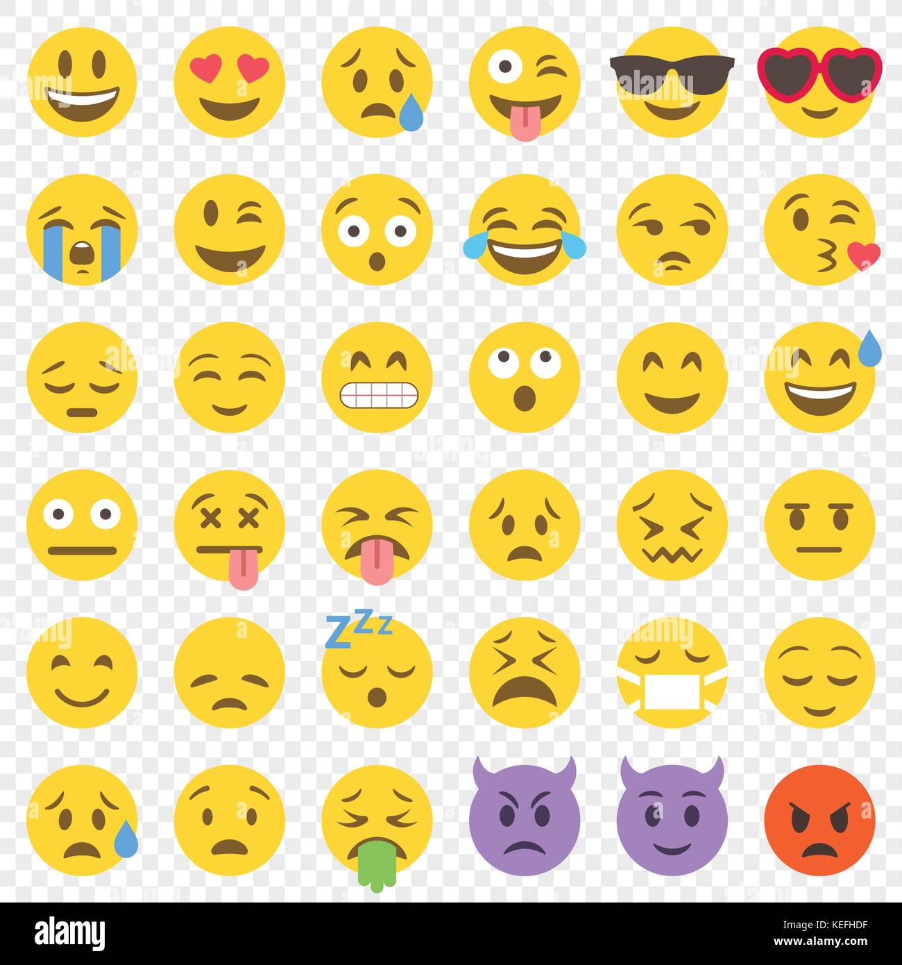 Grand ensemble de haute qualité 36 vector cartoon émoticônes dans télévision style design Illustration de Vecteur