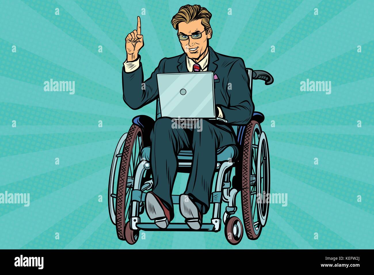 Man in wheelchair with laptop Illustration de Vecteur