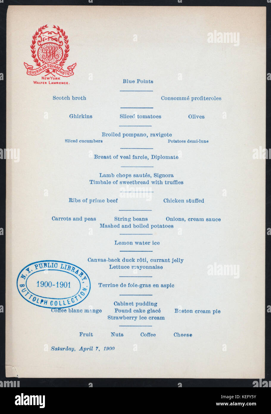 Le dîner) (détenu par) Sheridan Square Hotel (à) NEW YORK, NY (HOTEL ;) (NYPL Hadès 273404466819) Banque D'Images