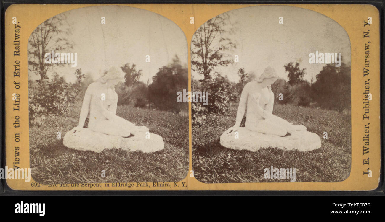 Eve et le Serpent, dans la région de Eldridge Park, Elmira, New York, par Walker, L. E., 1826-1916 Banque D'Images
