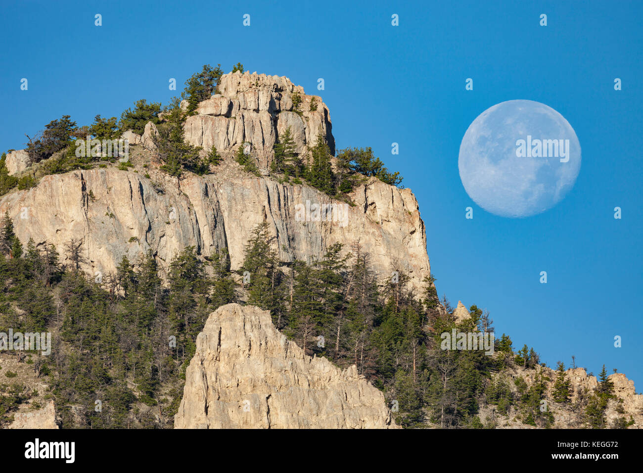 Lune au-dessus de Sheep Mountain dans la forêt nationale Shoshone Wyoming Banque D'Images