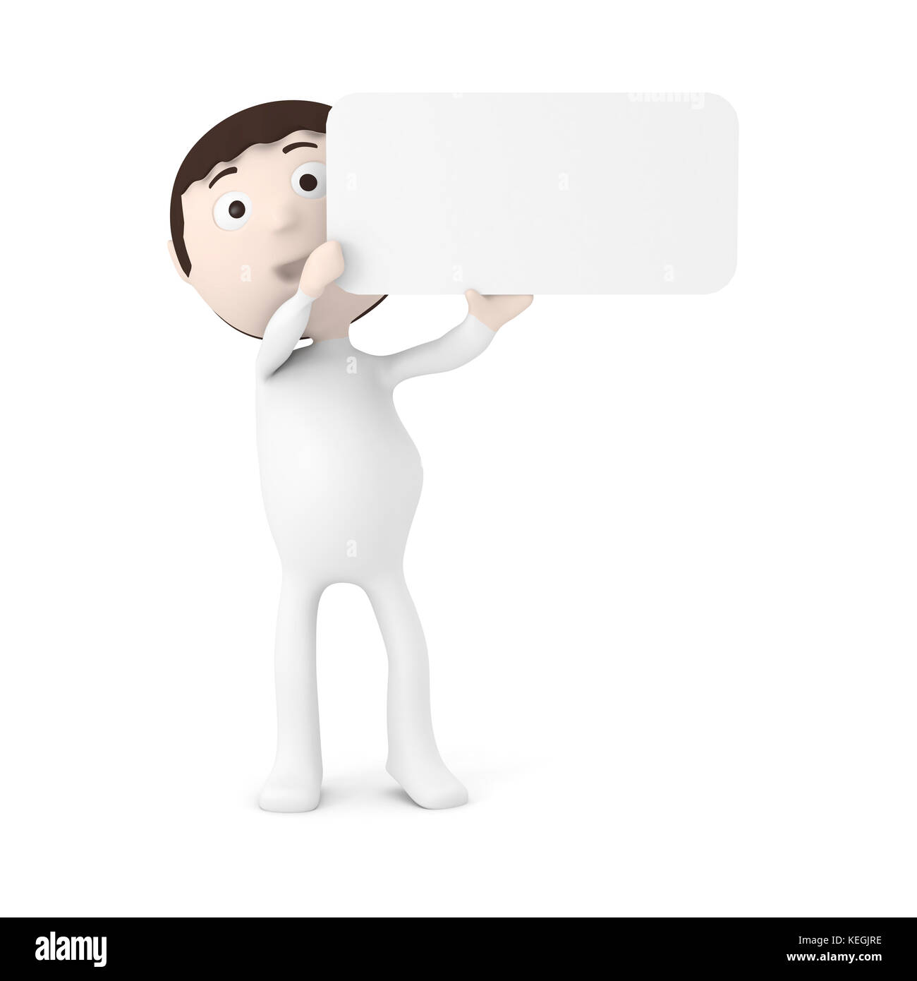 Personnage de Boy Holding up Blank Sign Board Banque D'Images