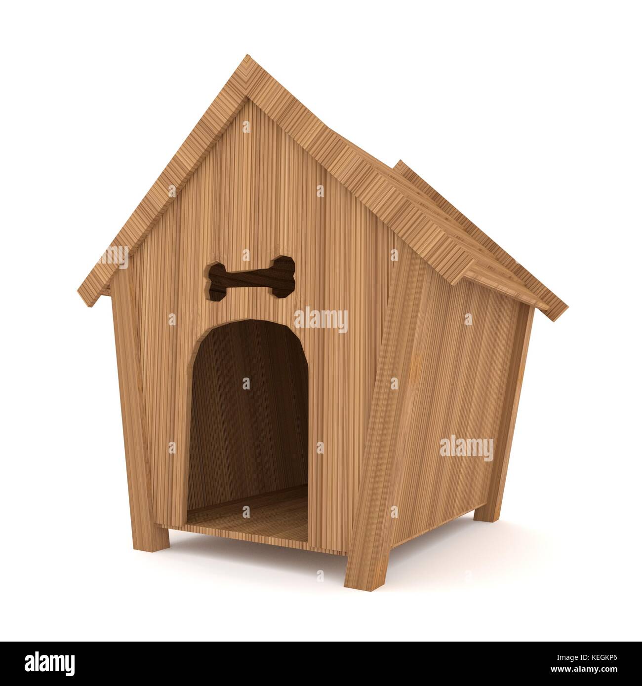 Maison bois chien isolé sur blanc dans le rendu 3D Banque D'Images