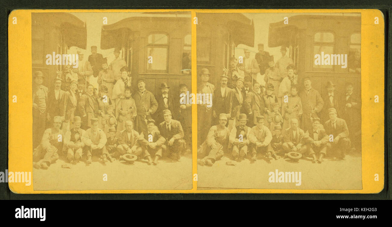 Portrait de groupe Cheyenne sur les marches d'un train, à partir de Robert N. Dennis collection de vues stéréoscopiques Banque D'Images
