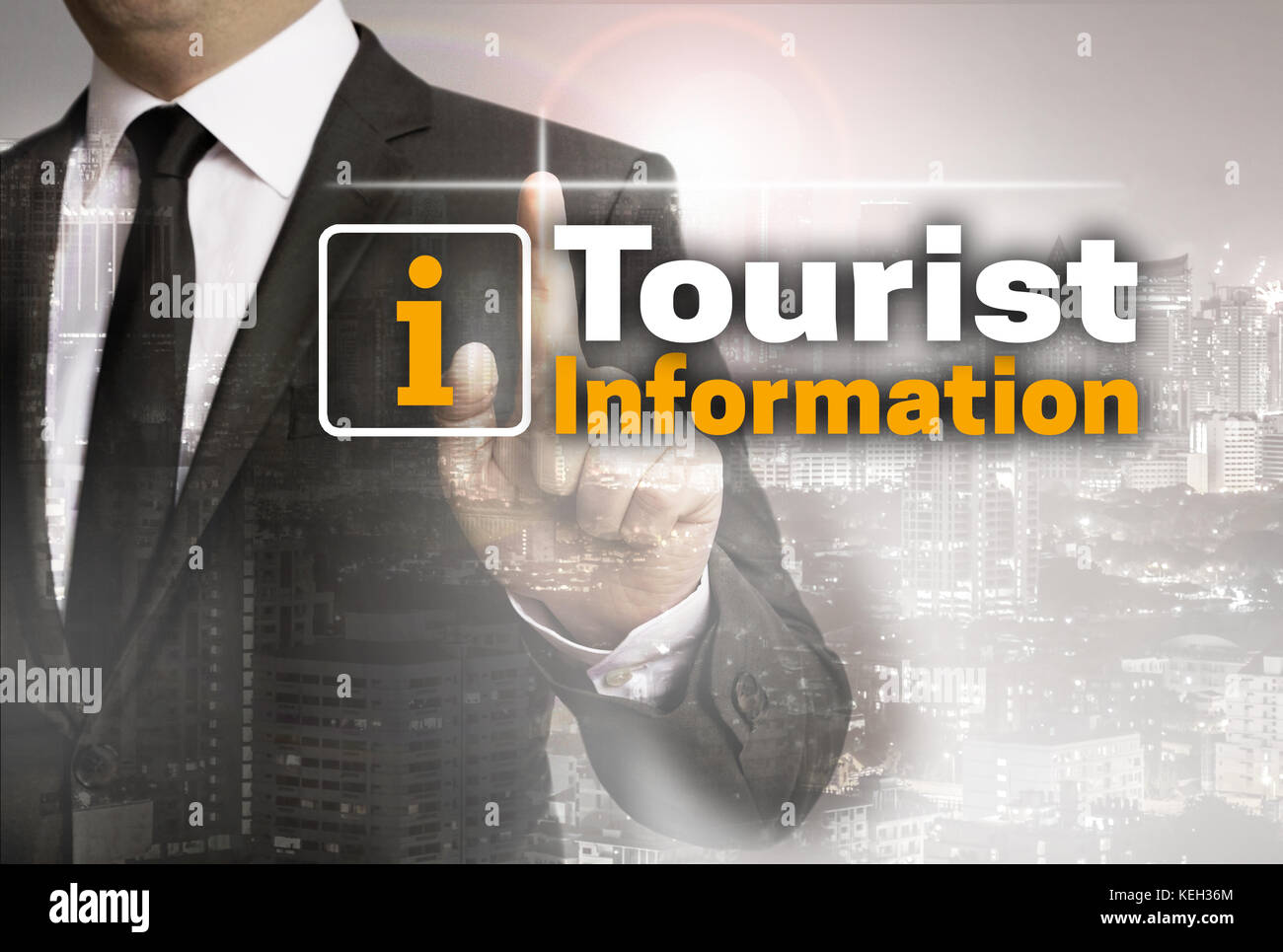 Informations touristiques est illustré par businessman concept. Banque D'Images