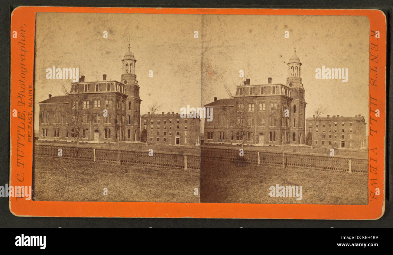 Un bâtiment d'enseignement dans le Kent's Hill, Maine, à partir de Robert N. Dennis collection de vues stéréoscopiques Banque D'Images