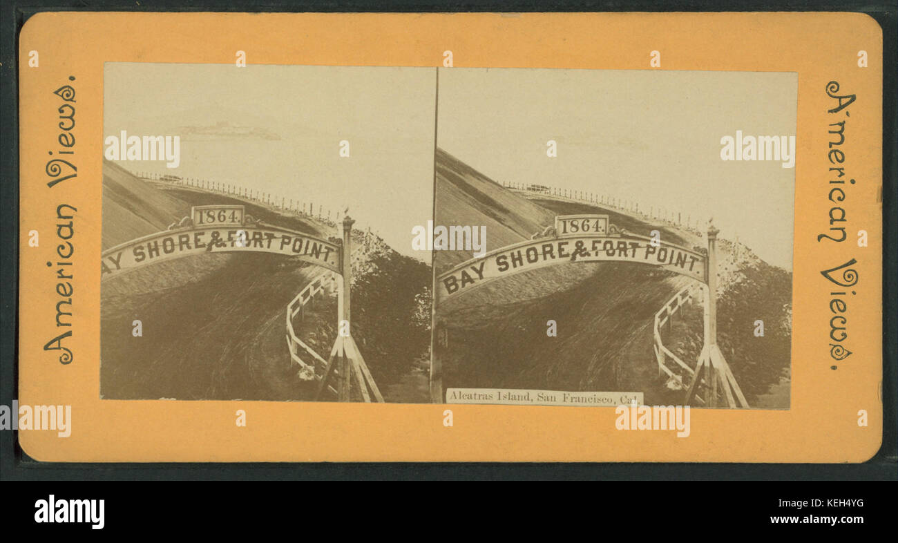 L'île d'Alcatraz, San Francisco, à partir de Robert N. Dennis collection de vues stéréoscopiques Banque D'Images