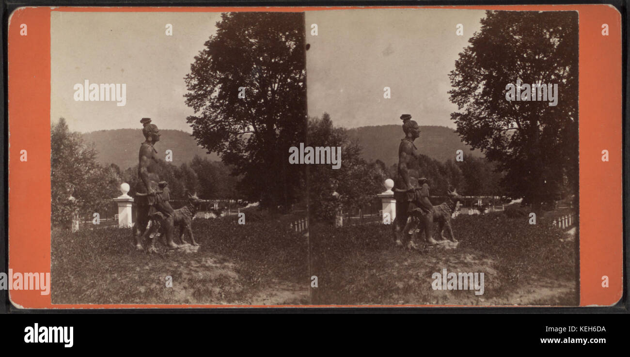 La figure de bronze d'un Indien et son chien, Eldridge Park, Elmira, N.Y, par J. H. Whitley Banque D'Images