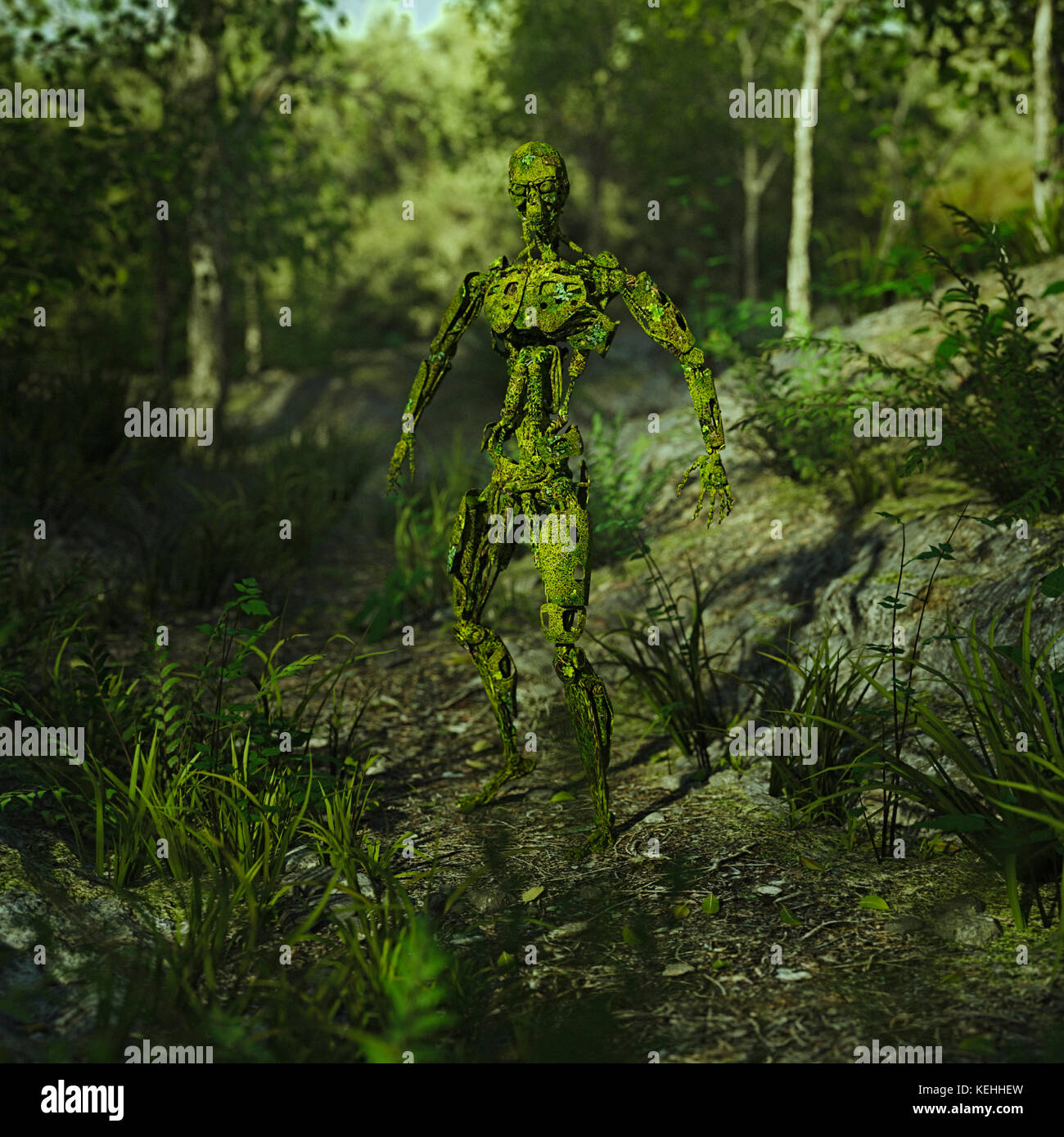 Perte verte sur robot obsolète dans les bois Banque D'Images