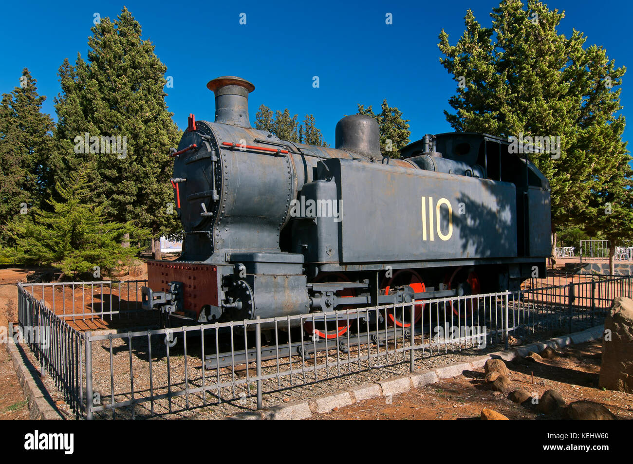 Hommage à l'ancien train minier - locomotive, parque de los cipreses, el campillo, el andevalo région, province de Huelva, Andalousie, Espagne, Europe Banque D'Images