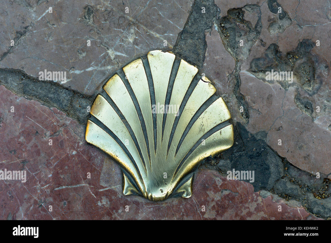 Pelerin De La Coquille St Jacques Sur Chemin Chemin De Saint Jacques De Compostelle A Leon Castille Et Leon Espagne Photo Stock Alamy