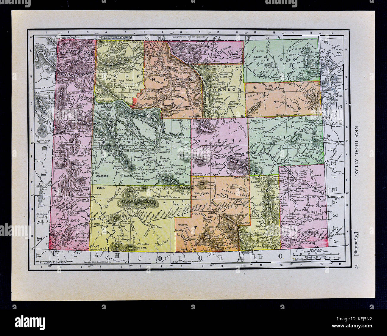 1911 mcnally map - Wyoming - parc national de Yellowstone douglas cheyenne Banque D'Images