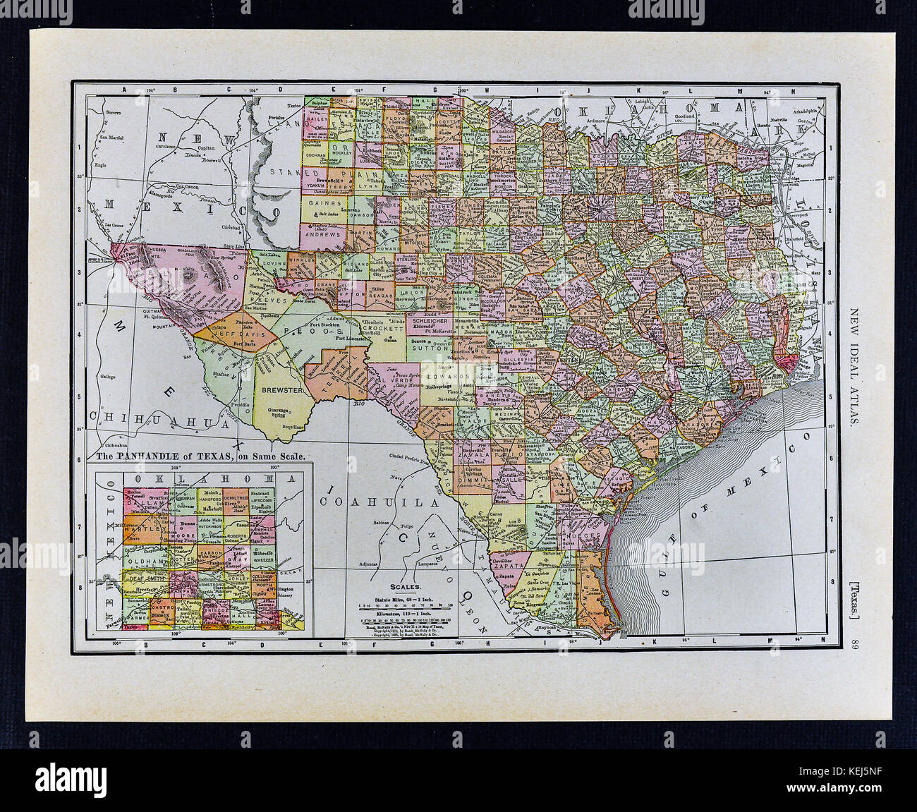 1911 mcnally map - Texas - Austin San antonio Houston Dallas Fort Worth denton Banque D'Images