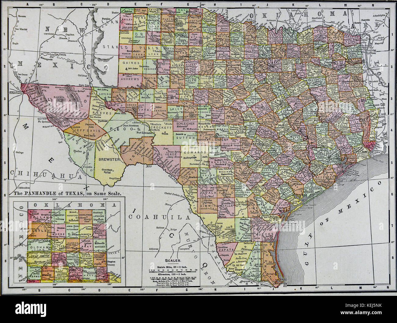 1911 mcnally map - Texas - Austin San antonio Houston Dallas Fort Worth denton Banque D'Images