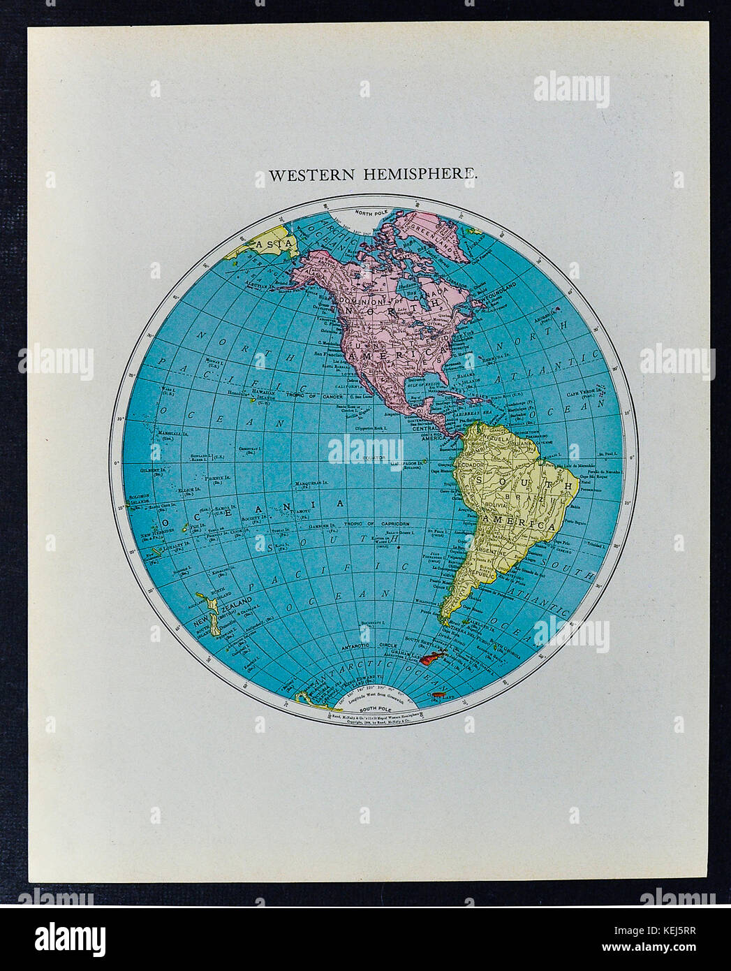 Mcnally monde antique map 1911 montrant l'hémisphère occidental en Amérique du Nord et Amérique du Sud Banque D'Images