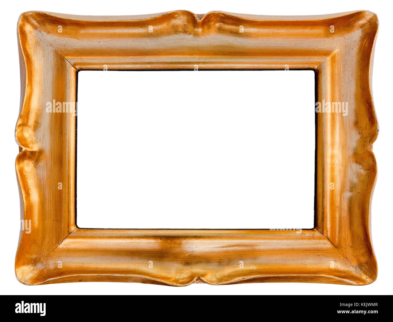 Cadre photo en bois doré vide. oooo...fantaisie. copie espace. isolés. Banque D'Images