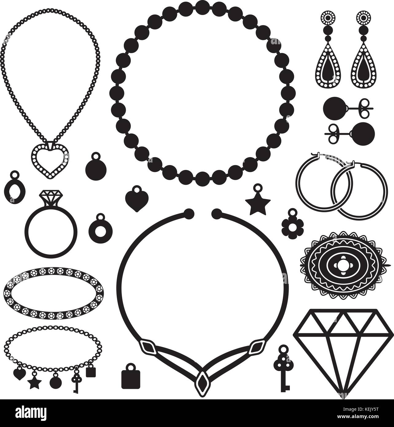 Bijoux divers icônes silhouette vector set Image Vectorielle Stock - Alamy