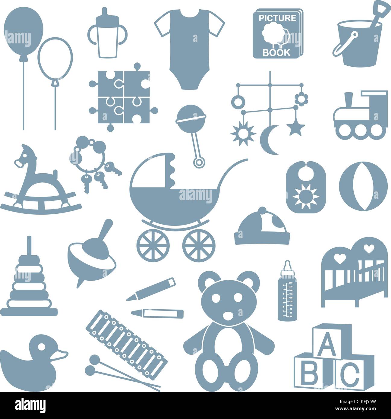 Divers engins et des jouets pour les enfants isolés d'ossature icons set. Illustration de Vecteur