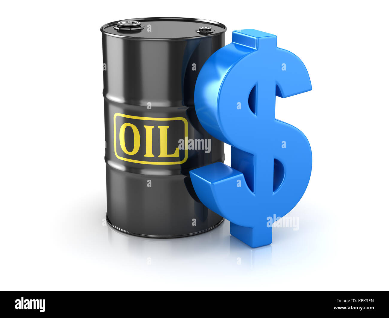 Le baril de pétrole et le symbole du dollar , c'est un rendu 3D computer generated image. isolé sur blanc. Banque D'Images