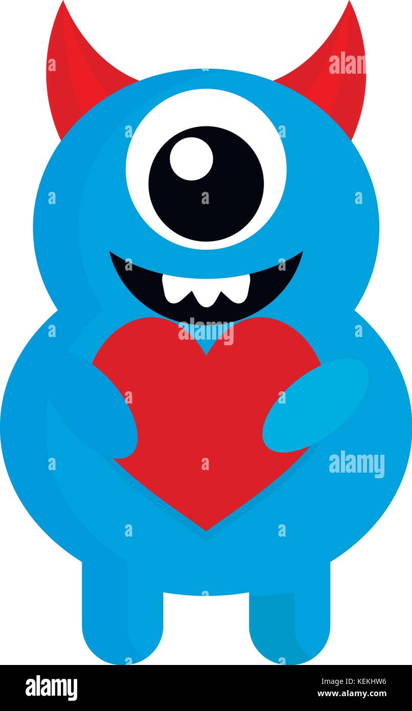 Cute monster avec coeur rouge amour. monster, cartoon cute vector illustration exotiques Illustration de Vecteur