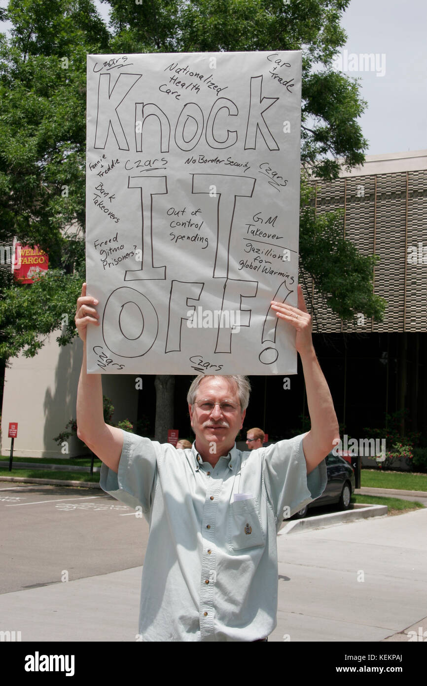 Manifestation anti Obama à Fort Collins, Colorado, Juin, 2009 Banque D'Images