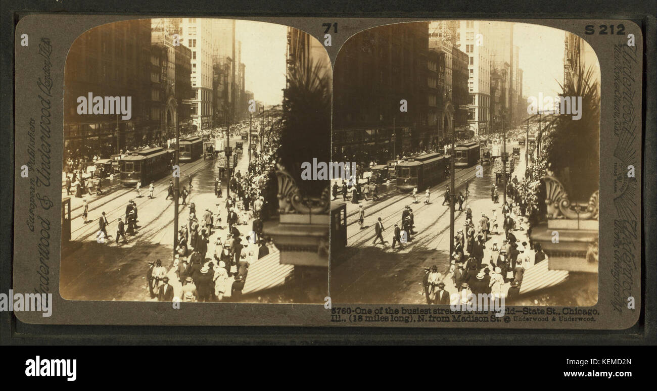 L'une des rues les plus animées du monde State Street, Chicago, Illinois (18 milles de long). Au nord de Madison Street, à partir de Robert N. Dennis collection de vues stéréoscopiques Banque D'Images