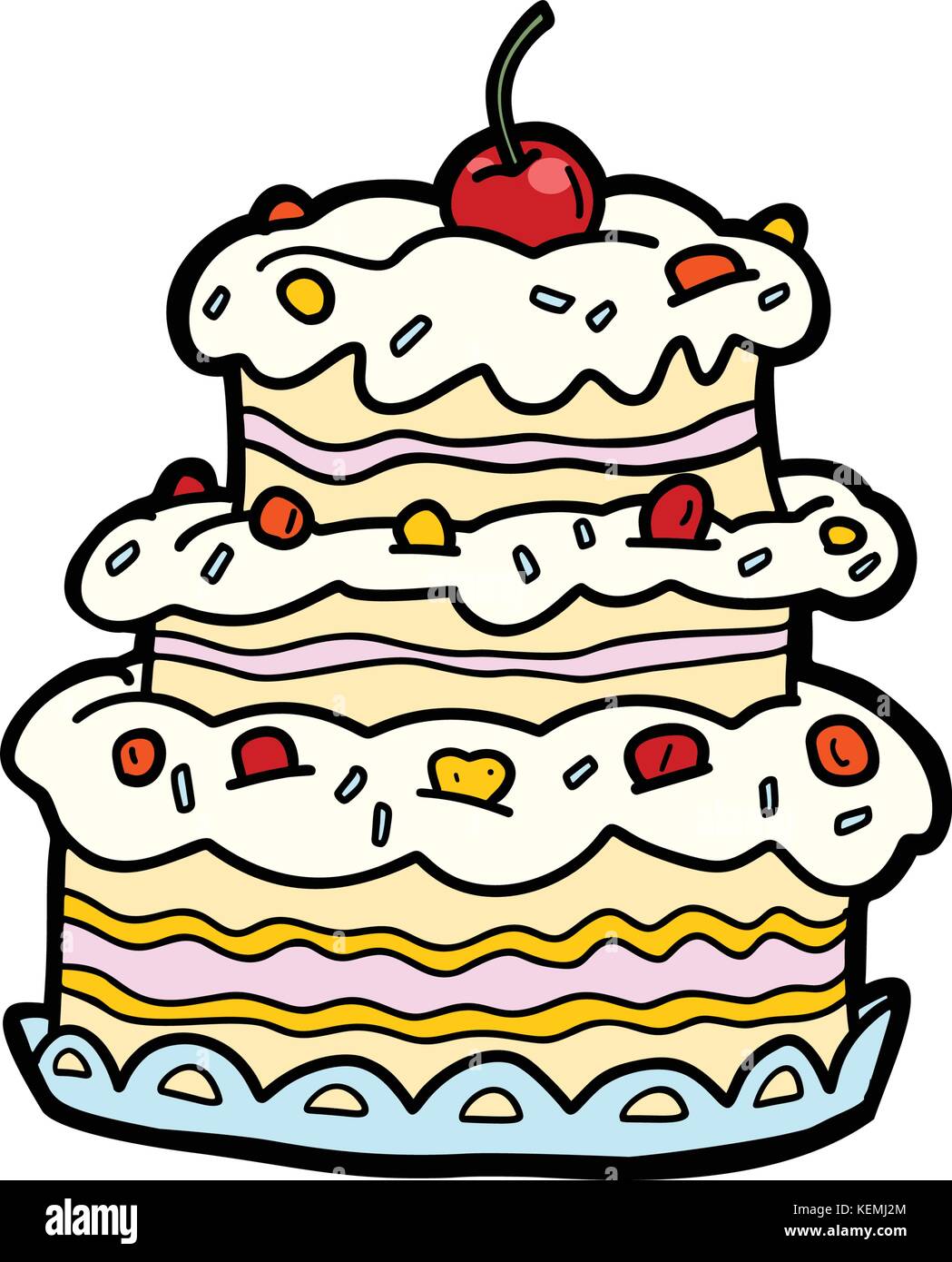Mariage ou anniversaire gâteau crème aux cerises, anniversaire Illustration de Vecteur