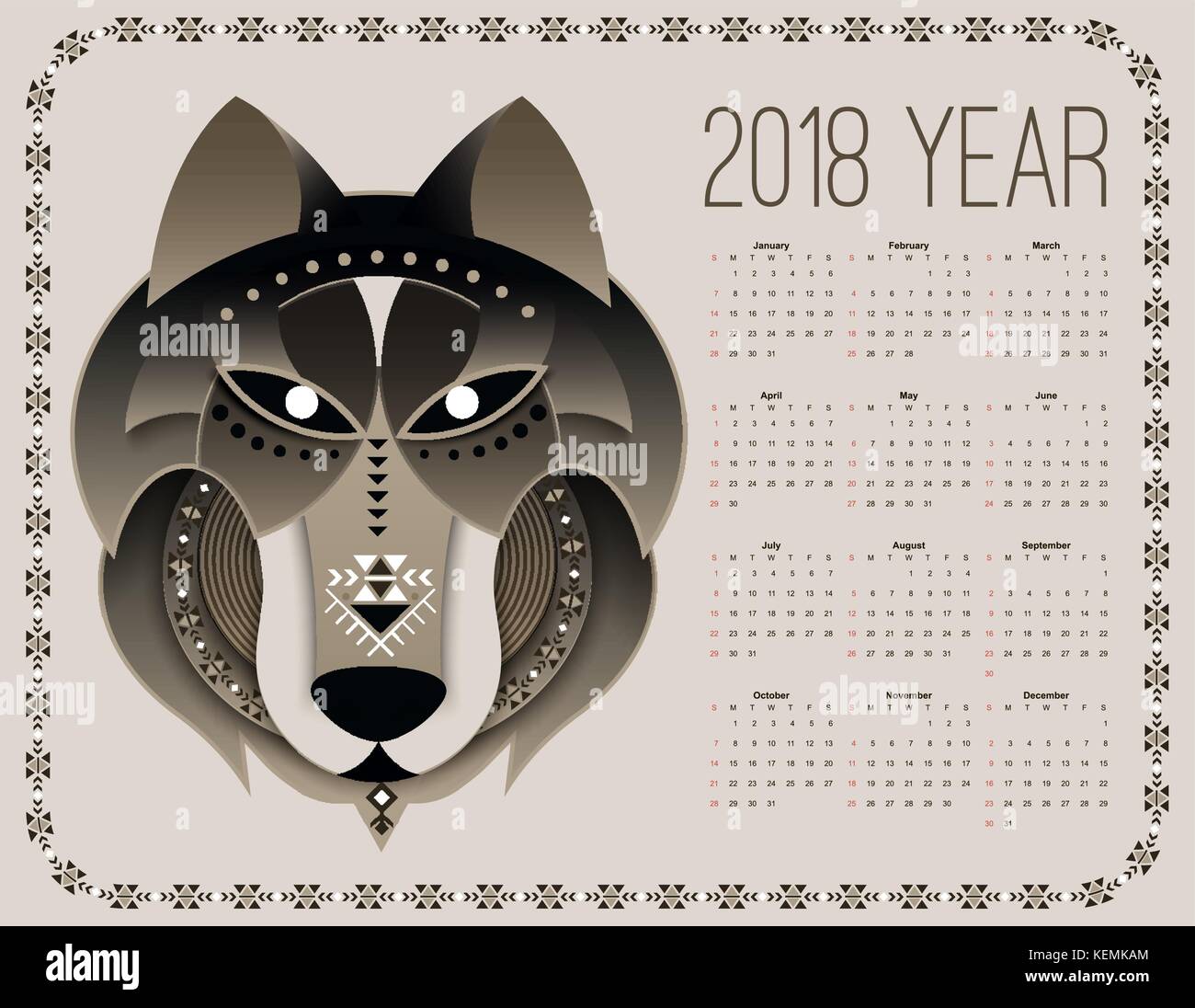 Calendrier 2018 chien Illustration de Vecteur