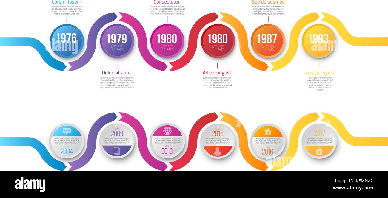 Flèche prend des cours d'infographie chronologie modèle Illustration de Vecteur