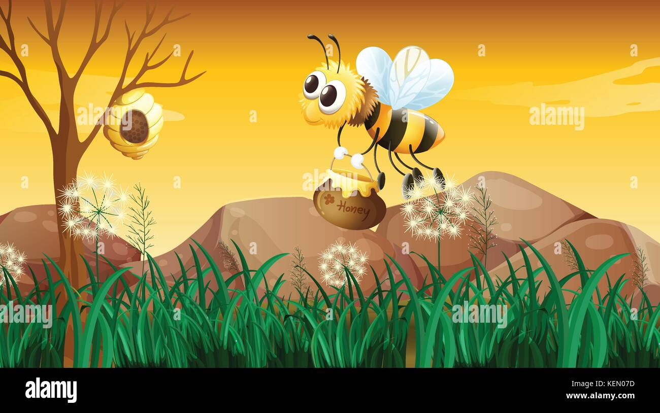 Illustration d'un vol d'abeilles allant à la ruche Illustration de Vecteur