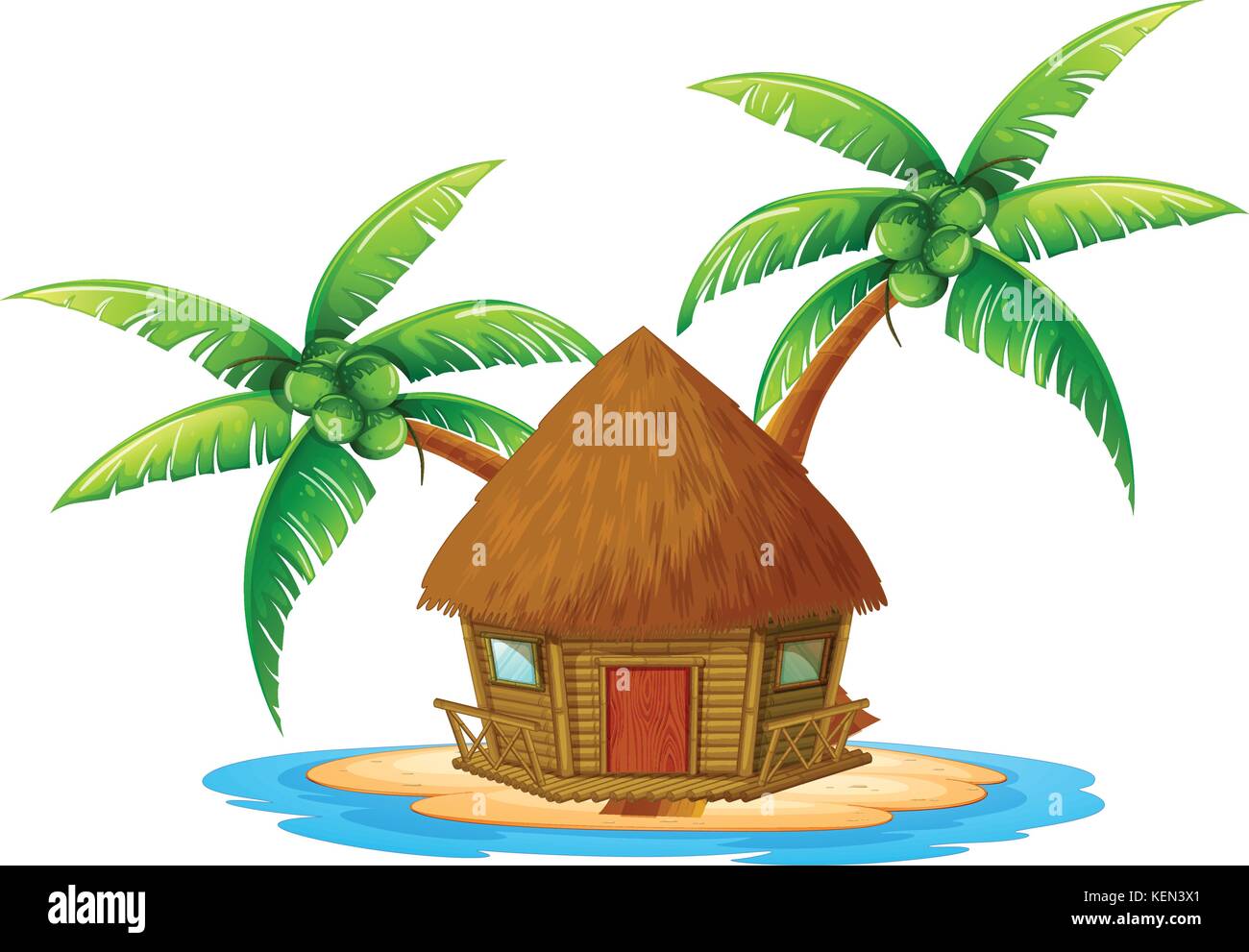 Illustration d'une île avec un nipa hut sur fond blanc Illustration de Vecteur