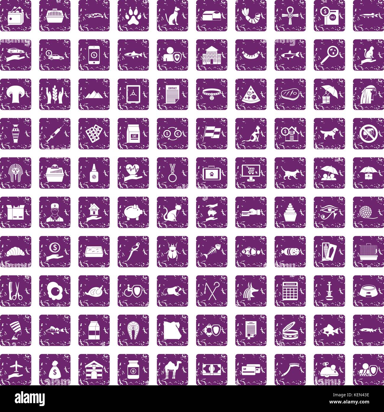 Cat 100 icons set grunge purple Illustration de Vecteur