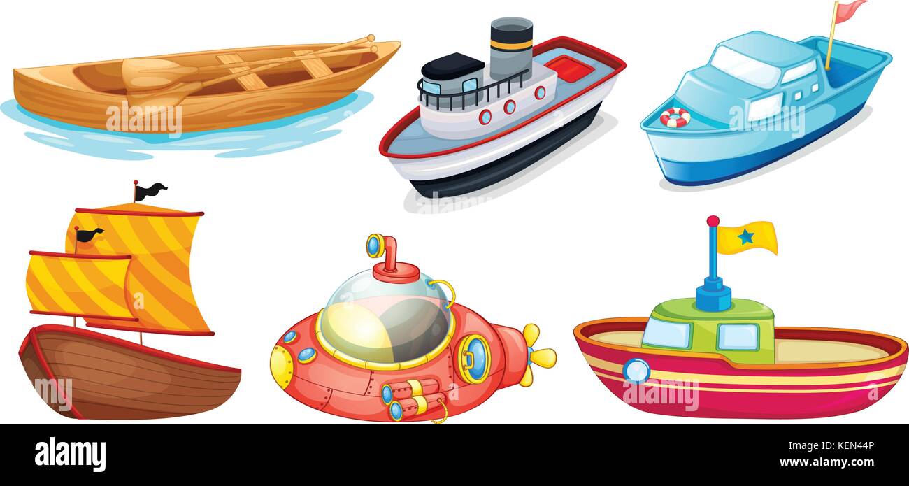 Illustration des différentes conceptions de bateau sur un fond blanc Illustration de Vecteur