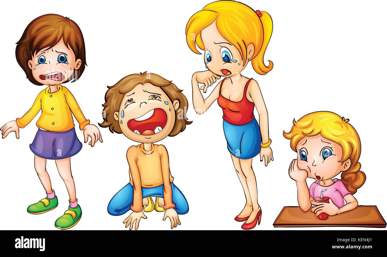 Illustration d'un ensemble de filles pleurer Illustration de Vecteur