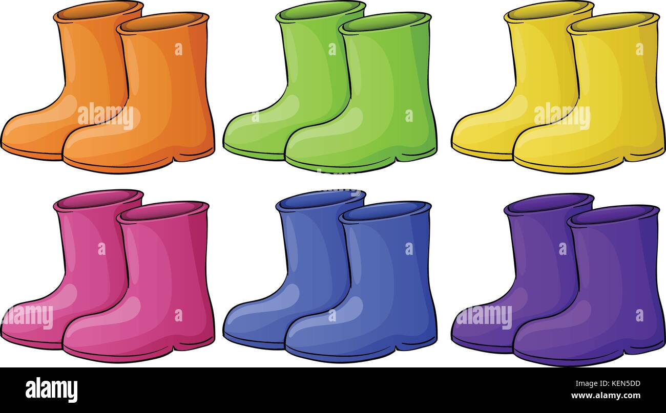 Illustration d'un groupe de bottes colorés sur fond blanc Image Vectorielle  Stock - Alamy